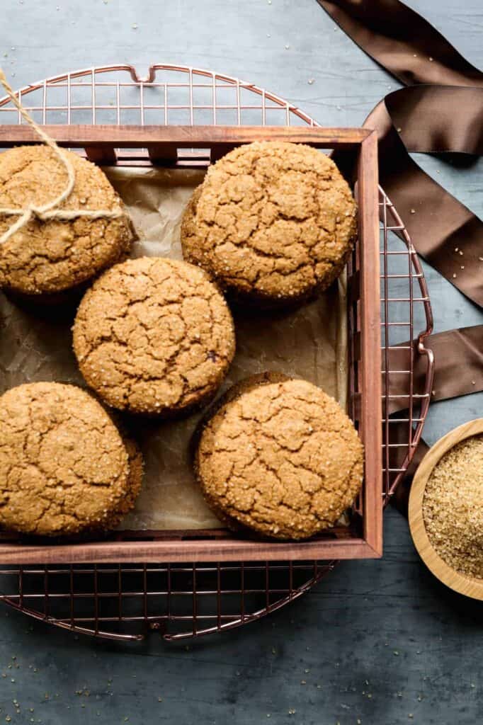 a wooden box full of gluten free ginger cookies