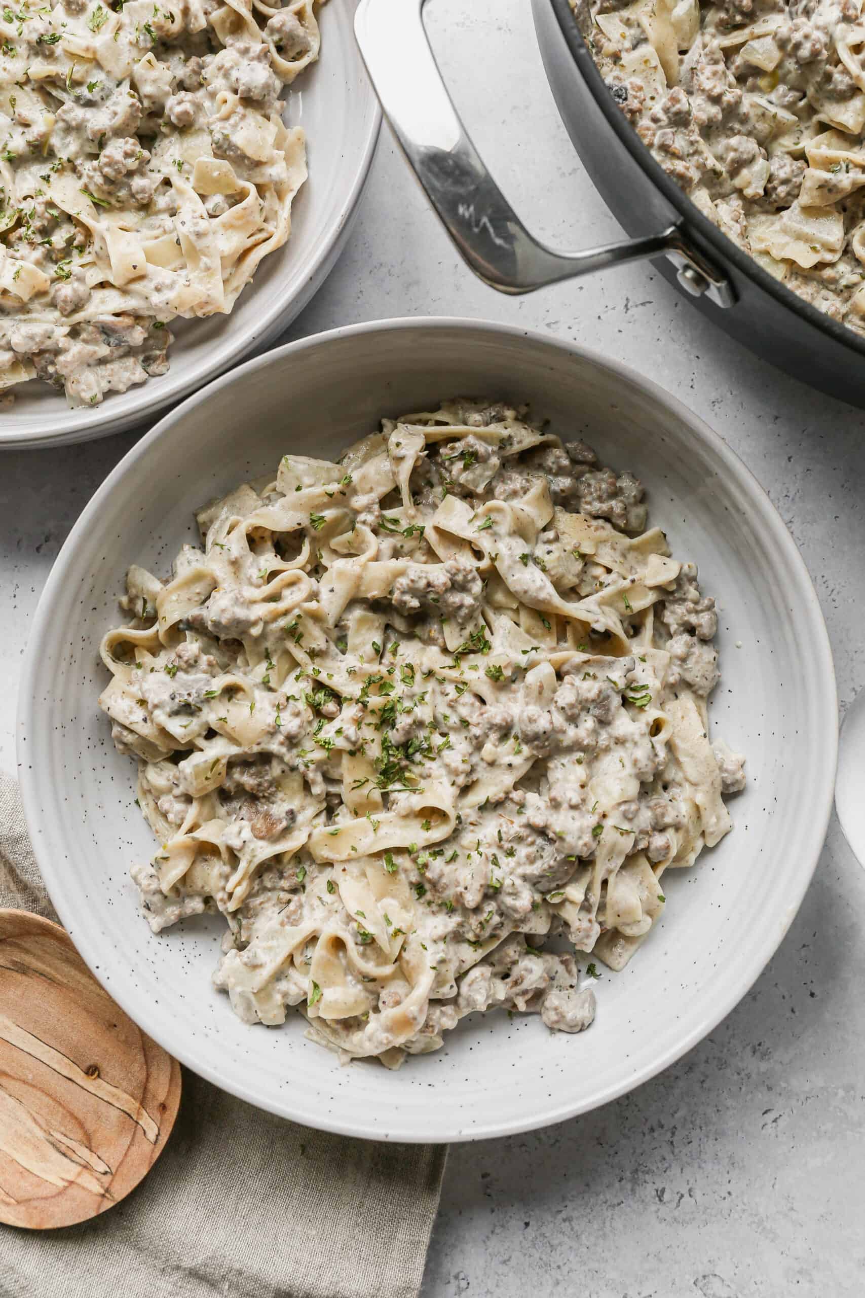 Gluten Free Creamy Beef and Mushroom Pasta - Small Farm Big Life